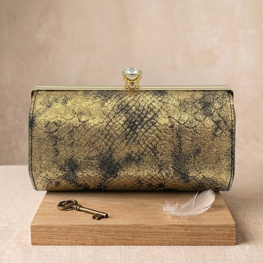 Kate Landry Gold Metallic Snakeskin Evening Clutch